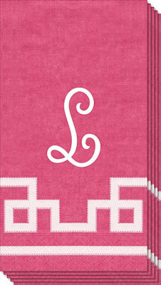 Fuchsia Greek Key Caspari Guest Towels